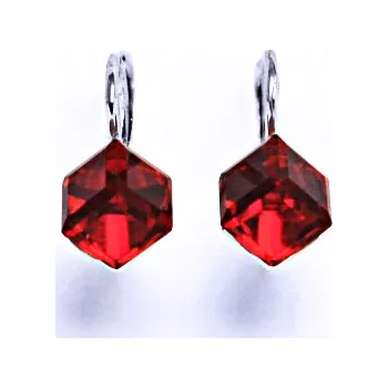 Náušnice Stříbrné náušnice na patent s krystaly Swarovski (Light Siam 6x6 mm)NK 1230