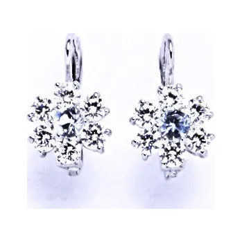 Náušnice Stříbrné naušnice kytičky , zirkony čiré a akvamarin - VE 24
