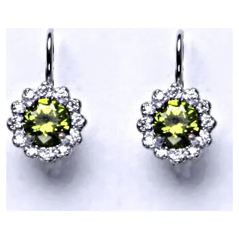 Náušnice Stříbrné náušnice,syntetický olivín, čiré zirkony, náušnice ze stříbra, NK 1495