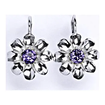 Náušnice Stříbrné náušnice se syntetickým ametystem, kytička NK 1389