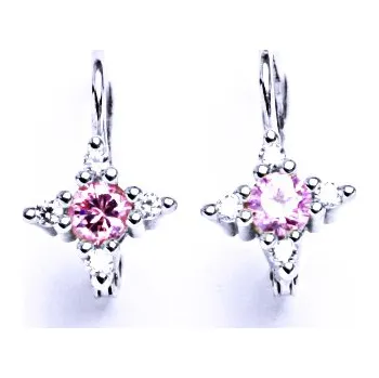 Náušnice Stříbrné náušnice se syntetickým růžovým zirkony ve středu ,na patent VE 38
