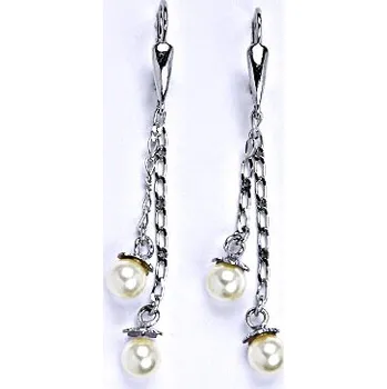 Náušnice Náušnice stříbrné se Swarovski white perlou 6 mm, perly na řetízku, NK 1451/27