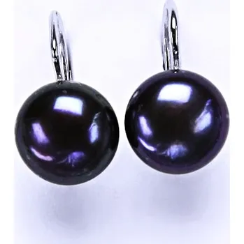 Náušnice Stříbrné šperky, náušnice přírodní říční perla černá 9-10 mm - NK 1298 (perla 9 - 10 mm)