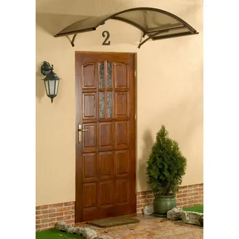 Stříška nad vchodové dveře vchodová stříška LANITPLAST ARCO 160/90 hnědá (Hliníková vchodová stříška hnědá, š 1600 x h 900 x v 270 mm, bronz. komůrkový polykarbonát 4 mm.)