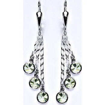 Náušnice Náušnice stříbrné s krystaly Swarovski chrysolite, kolečka na řetízku, NK 1336/3/20