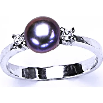 Prsten Stříbrný prsten, zirkon, přírodní perla černá, T 1207 pp