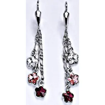 Náušnice 1 Náušnice stříbrné se Swarovski krystaly, kytičky na řetízku, NK 1297/3/20