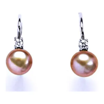 Náušnice Náušnice stříbrné s přírodní růžovou perlou a čirým zirkonem, NK 1243 pp 6 mm