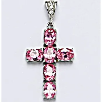Přívěsek Stříbrný přívěšek , křížek , růžové zirkony - P 1238 /2 (Stříbrný kříž se zirkony)