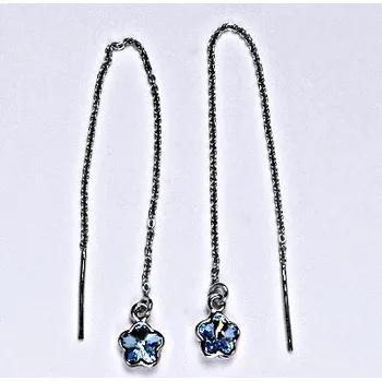 Náušnice Stříbrné řetízkové protahovací náušnice se Swarovski krystalem akvamarine, NŘ 1297