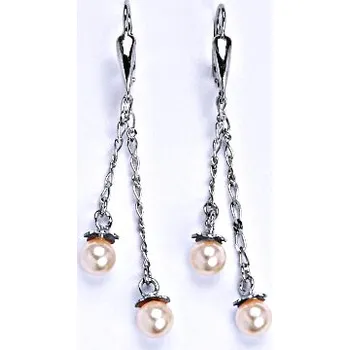 Náušnice 1 Náušnice stříbrné se Swarovski rosaline perlou 6 mm, perly na řetízku, NK 1451/27