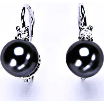 Náušnice stříbrné šperky, náušnice na patent s umělou černo šedá perlou NK 1207