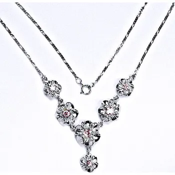 Náhrdelník Náhrdelník stříbrný, syntetický růžový zirkon, kytička, NH 1450