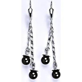 Náušnice Náušnice stříbrné se Swarovski black perlou 6 mm, perly na řetízku, NK 1451/27