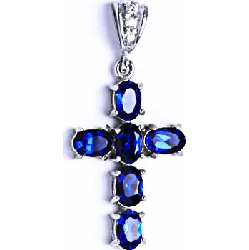 Přívěsek Stříbrný přívěšek , kříž ,syntetické spinely - P 1239/2 (zirkon spinel 6x4 mm)