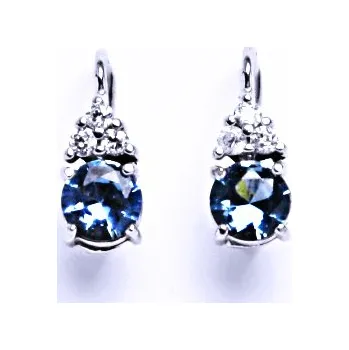 Náušnice Stříbrné náušnice, čiré zirkony a akvamarin - VE 168