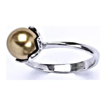 Prsten Zlatý prsten, Swarovski bronze perla 8 mm , bílé i žluté zlato - T 1351