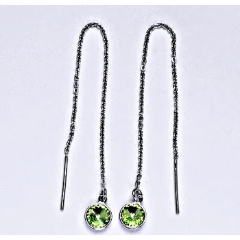 Náušnice Stříbrné řetízkové protahovací náušnice se Swarovski krystalem peridot, NŘ 1336