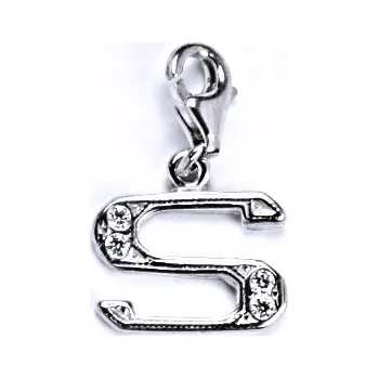 Přívěsek Stříbrný přívěšek na karabinku se zirkony písmenko S, P 1106