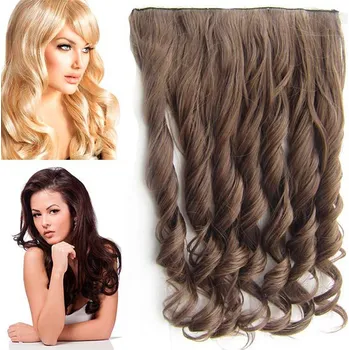 Příčesek Clip in pás vlasů - vlnité lokny 55 cm - odstín - M4/27 (mix čokoládově hnědá/karamel)