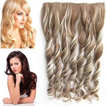 Příčesek Clip in pás vlasů - vlnité lokny 55 cm - odstín - F613/12 (melír beach blond v karamelově hnědé)
