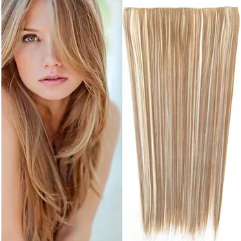 Příčesek Clip in vlasy - 60 cm dlouhý pás vlasů - odstín - F613/12 (melír beach blond v karamelově hnědé)