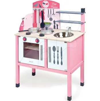 Dětská kuchyňka Dřevěná kuchyňka Mademoiselle Maxi Cooker Janod s 8 doplňky růžová