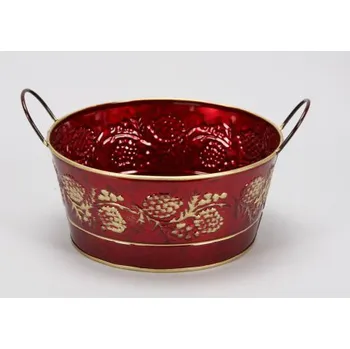 Obal na květináč Obal plechový tm. červený zlatý dekor 17,5*8,5 cm 7803-29