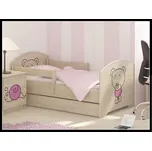 Dětská postel Oskar Medvídek 160x80 cm - Dub Sonoma - 2x krátká zábrana se šuplíkem - Růžová