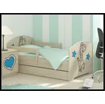 Dětská postel Oskar Žirafa 160x80 cm - Dub Sonoma - 1x krátká + 1x dlouhá zábrana se šuplíkem - Modrá