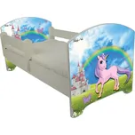 Dětská postel Oskar Pohádková krajina 160x80 cm - Norská borovice - 2x krátká zábrana se šuplíkem