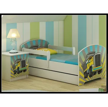 Dětská postel Dětská postel Oskar Náklaďák 140x70 cm - Bílá - 2x krátká zábrana bez šuplíku