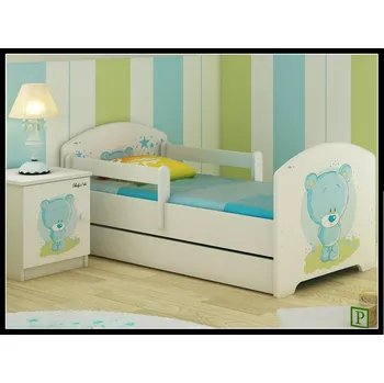 Dětská postel Dětská postel Oskar Modrý medvídek 160x80 cm - Norská borovice - 2x krátká zábrana bez šuplíku