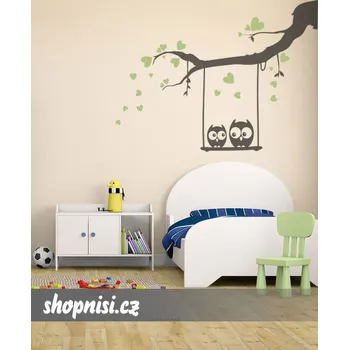 Samolepící dekorace Samolepka na zeď Sovy na houpačce (dekorace na zeď)