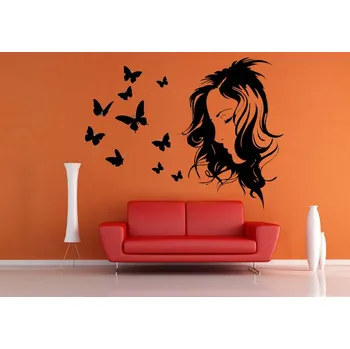 Samolepící dekorace Samolepka na zeď Obličej ženy + motýli (dekorace na zeď)