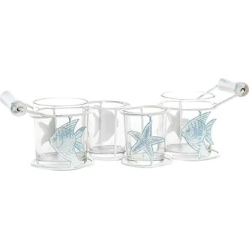 Svícen Svícen "MOŘE" 4x sklo 30x12x10cm