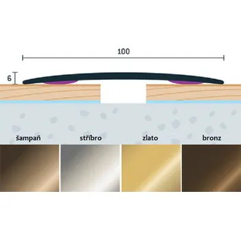 přechodová lišta přechodový profil samolepící 100x6,5mm,hliník elox šampaňský mat, délka 270cm (cena za bm)