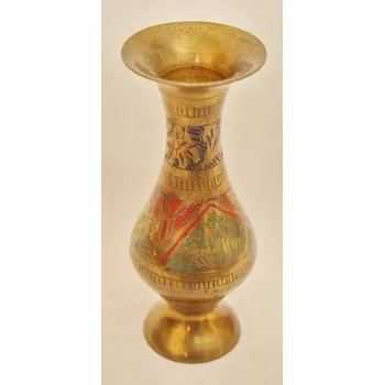 Váza Mosazná barevná váza gravírovaná 13cm