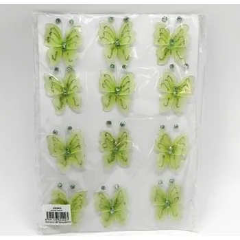 Zahradní dekorace Motýli textil s/12 5x6,5cm zelená (23054/G)