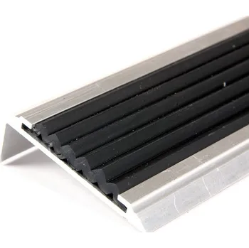 Rohožka Černá hliníková schodová hrana s protiskluzovým páskem FLOMA Antislip - délka 200 cm, šířka 5,3 cm, výška 2 cm