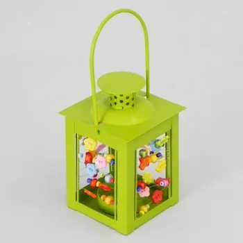 Zahradní dekorace Lucerna s knoflíčky kov/plast zelená (HHI-18169A/G)