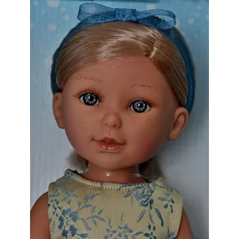 Panenka Realistická panenka Paulina v béžovo-modrých šatech od firmy Vestida de Azul (Doprava zdarma)