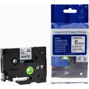 Pásek do tiskárny Brother TZ-211 / TZe-211, 6mm x 8m, kompatibilní (černý tisk / bílý podklad)