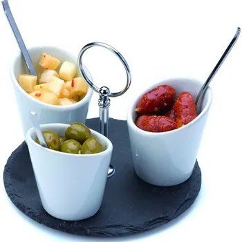 Sada nádobí Alpina 99324 párty set na chuťovky 7ks s kulatou deskou z břidlice