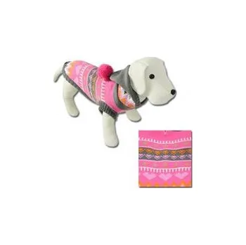 Obleček pro psa Nayeco svetr pro psa pruhovaný s kapucí růžovo šedo bílý 45 cm, obvod 40 cm doprodej