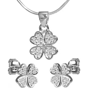 Souprava šperků Stříbrná souprava čtyřlístek náušnice a přívěsek - JJJS2238