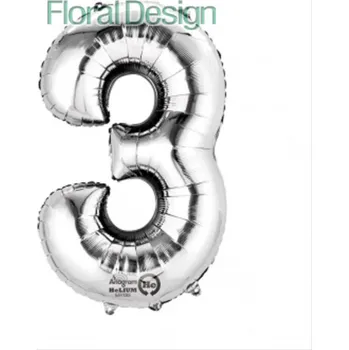 Balónek Balonek foliový 35cm číslice "3" stříbrná (foil balloon)