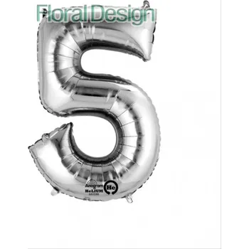 Balónek Balonek fóliový 35cm číslice "5" stříbrná (foil balloon)