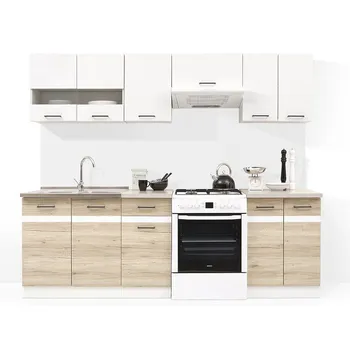 Kuchyňská linka Black Red White Junona Line 180/240 cm, bílý lesk/dub san remo světlý