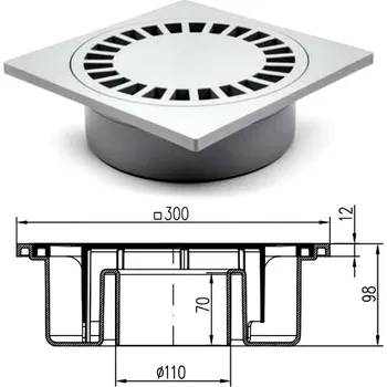 kanalizační vpusť Kanalizační vpusť 300x300mm 1500kg (Podlahová zátěžová kanalizační vpusť)